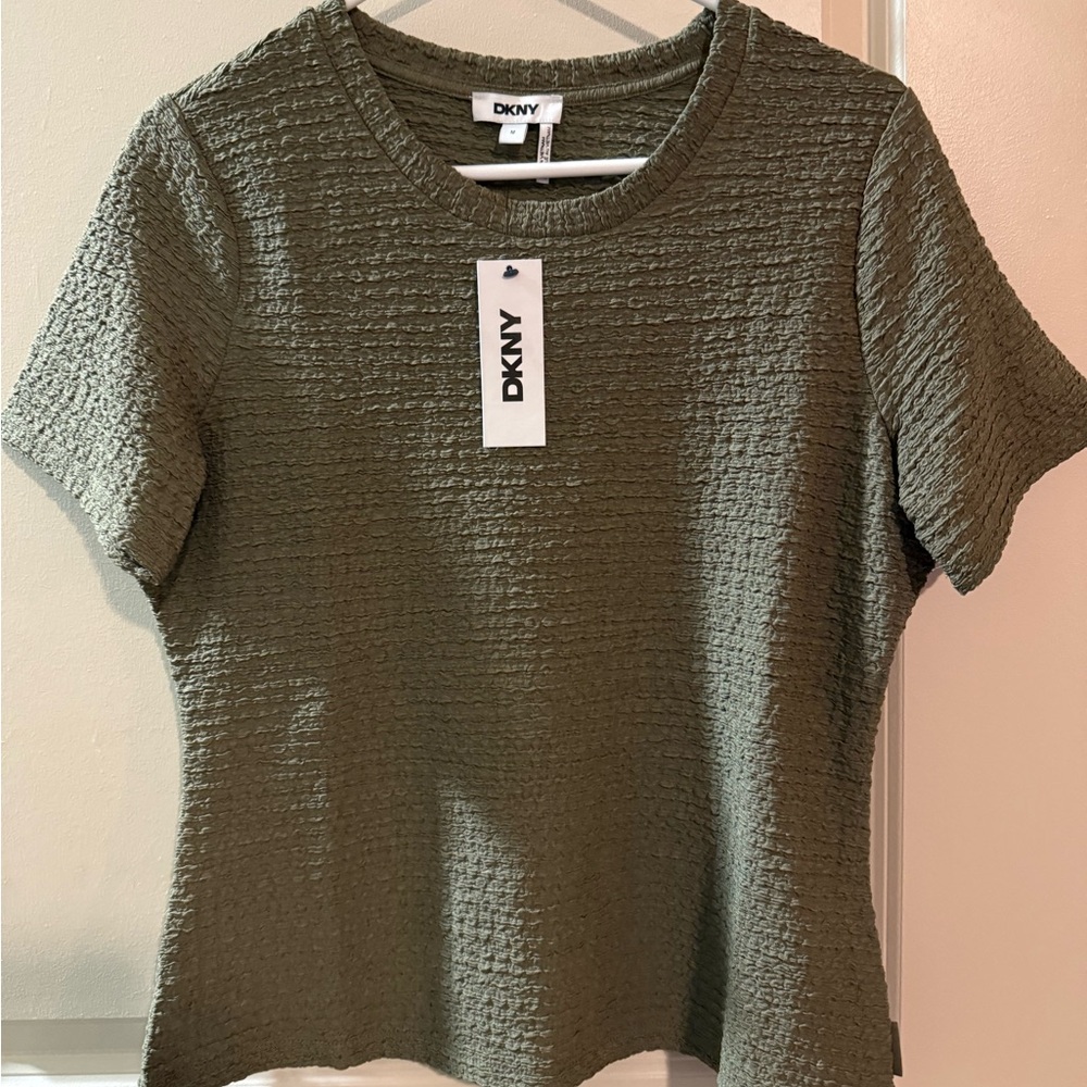 DKNY Green Textured Short Sleeve Top